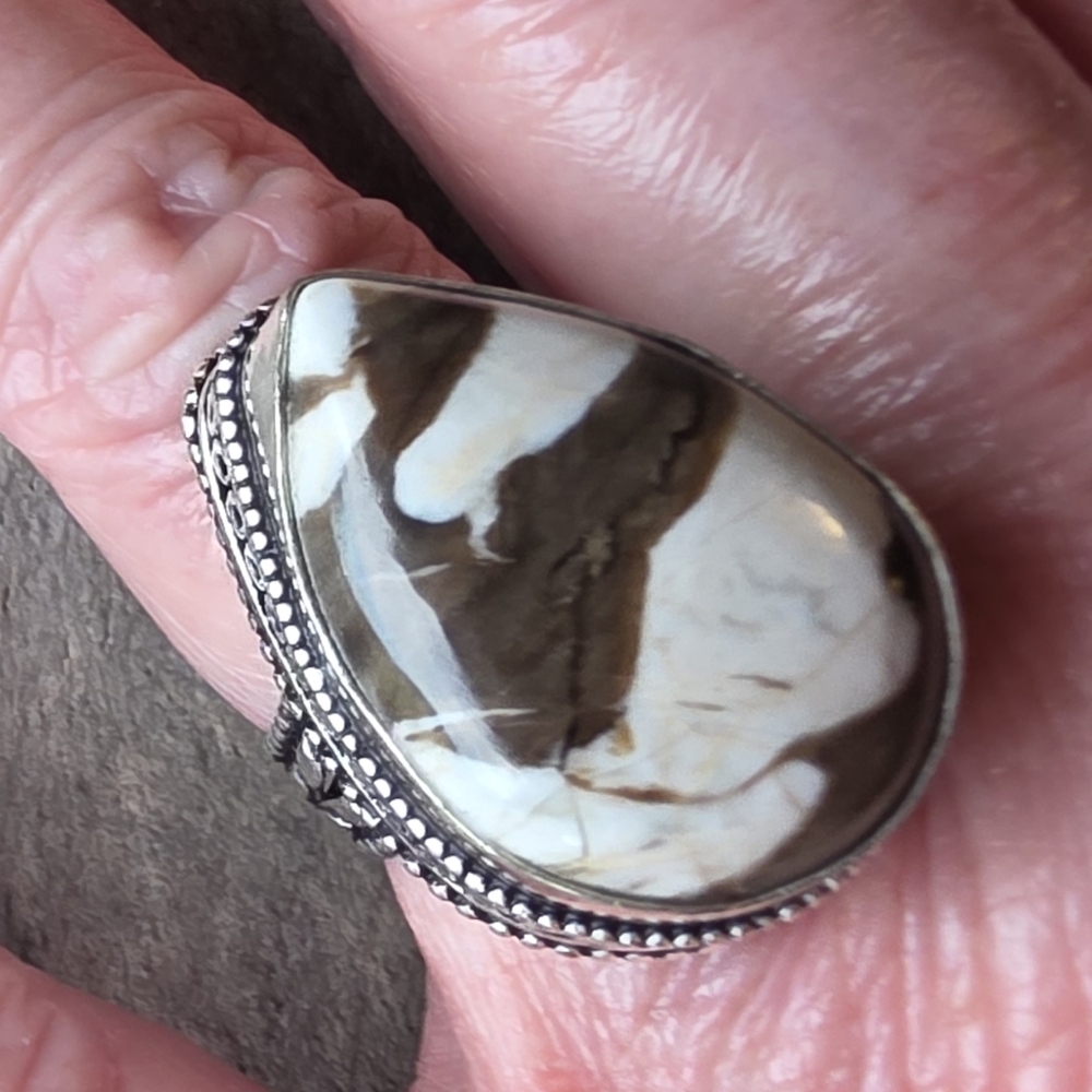Peanut Wood Jasper Gemstone Ring in 925 Sterling Silver (7)